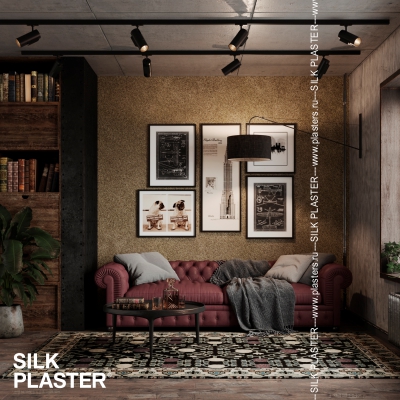 Интерьер гостиной в стиле Лофт с жидкими обоями Silk Plaster