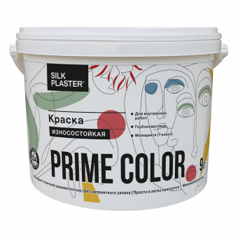 Краска PRIME COLOR износостойкая, белая, объем 0.9, 4.5 и 9 л