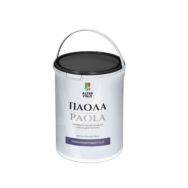 Краска AlterItaly PAOLA для потолка, глубокоматовая / FLAT, белая, объем 0,9 л